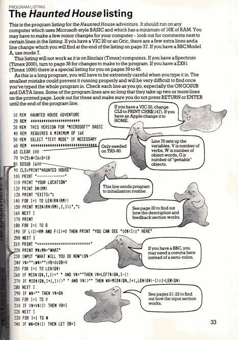 BASIC Adventure game listing page 1