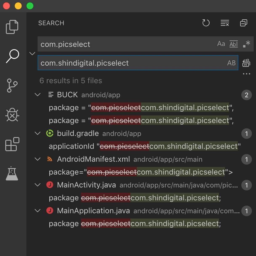 searching and replacing in VS Code